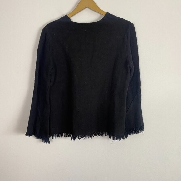 Zara Woman Black Distressed Fringe Bell Sleeve Sweater - Picture 10 of 12